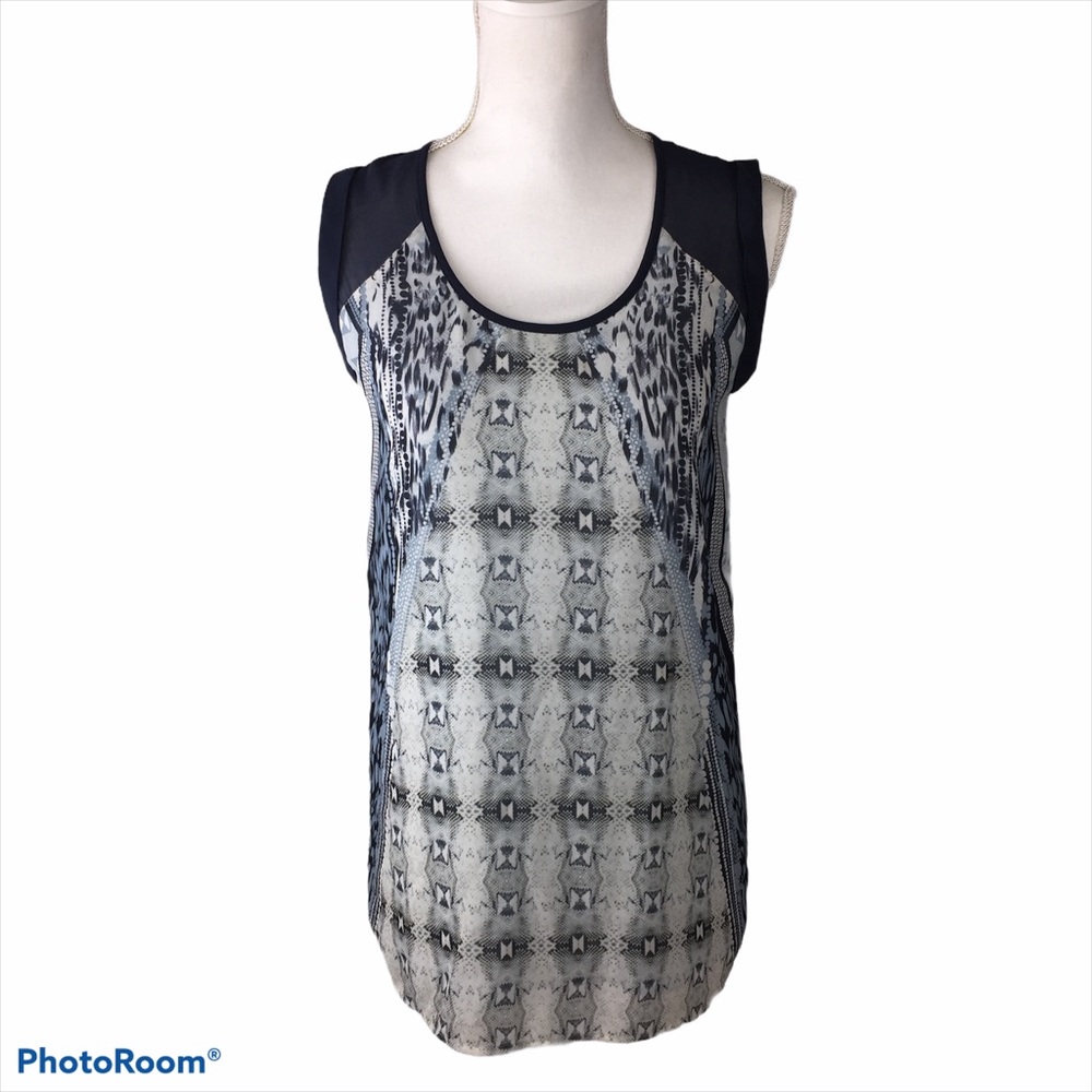 CAbi #253 Mixed Print Tunic Sleeveless Lined Sz XS Spring Summer Layering